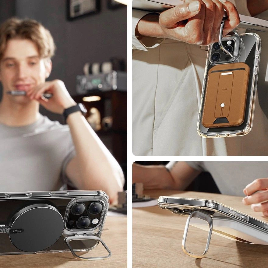 ESR Classic Hybrid Kickstand Halolock MagSafe Case Set with Stand + Tempered Glass for iPhone 16 Pro - Clear_1