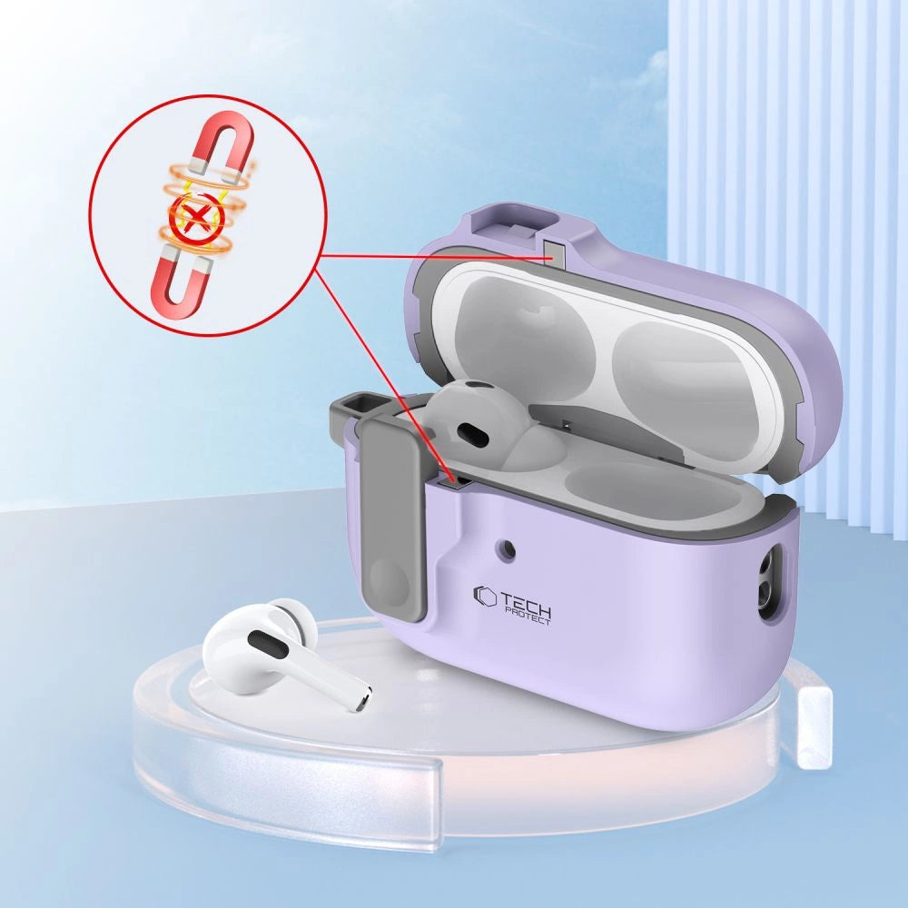 Tech-Protect Slim Hook Case with Carabiner for Apple AirPods Pro 1 / 2 - Purple_4