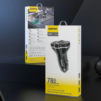 Dudao R78 78W Car Charger USB-C PD / 2xUSB-A QC - Black_2