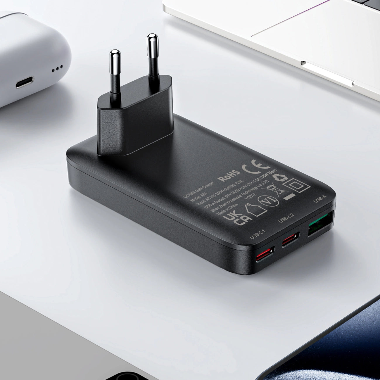 Acefast A100 65W GaN 2 USB-C+ USB-A Charger Ultra Slim - Black_9