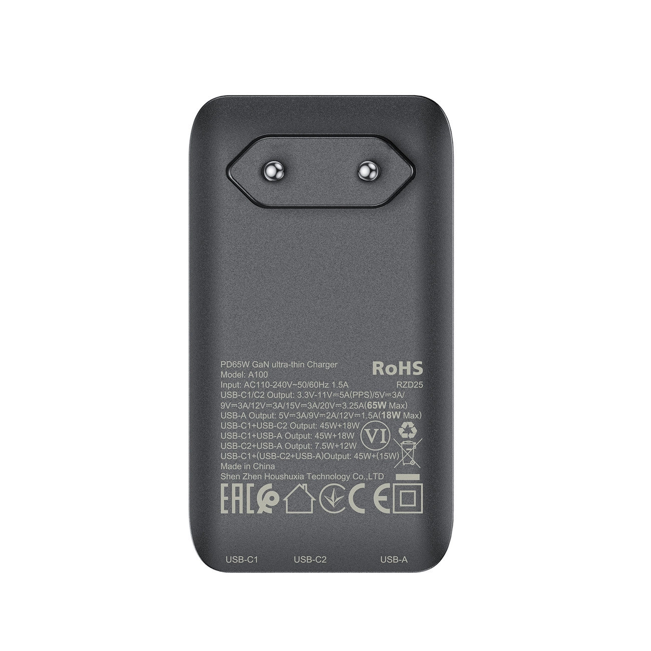 Acefast A100 65W GaN 2 USB-C+ USB-A Charger Ultra Slim - Black_6