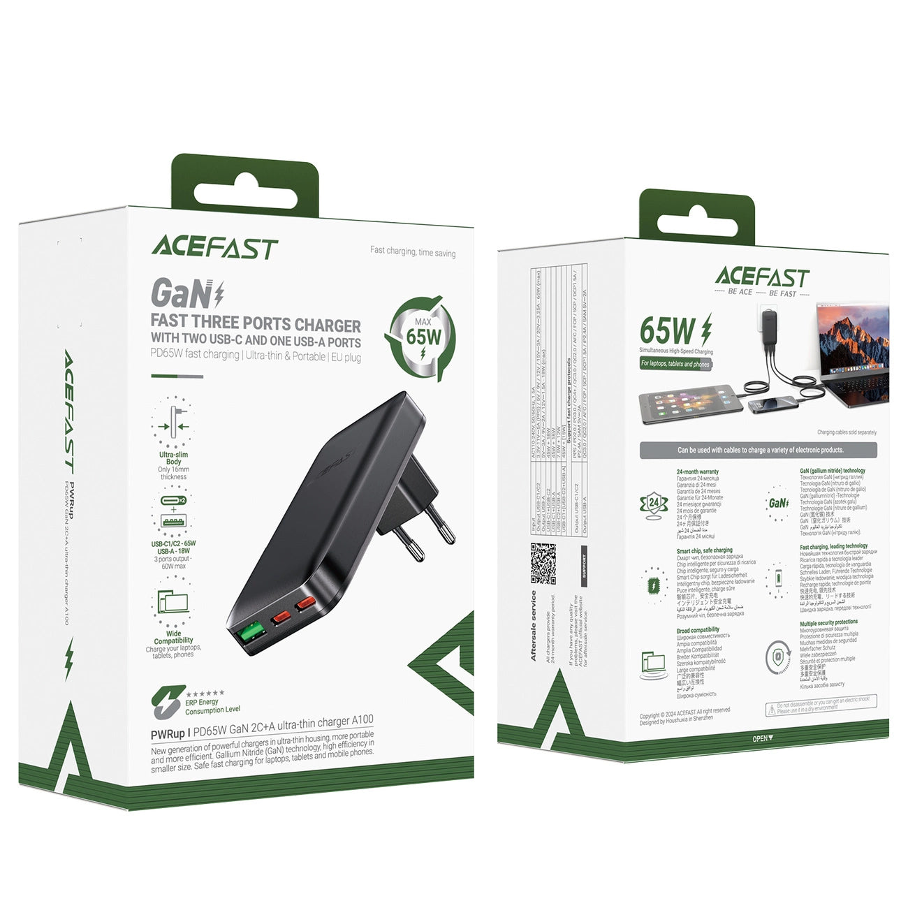 Acefast A100 65W GaN 2 USB-C+ USB-A Charger Ultra Slim - Black_7