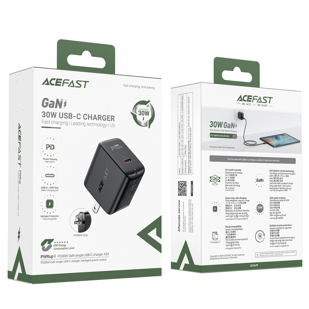 Acefast A23 30W GaN USB-C US Wall Charger - Black_3