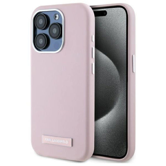 Karl Lagerfeld FW Metal Plate MagSafe iPhone 15 Pro Case - Pink_0