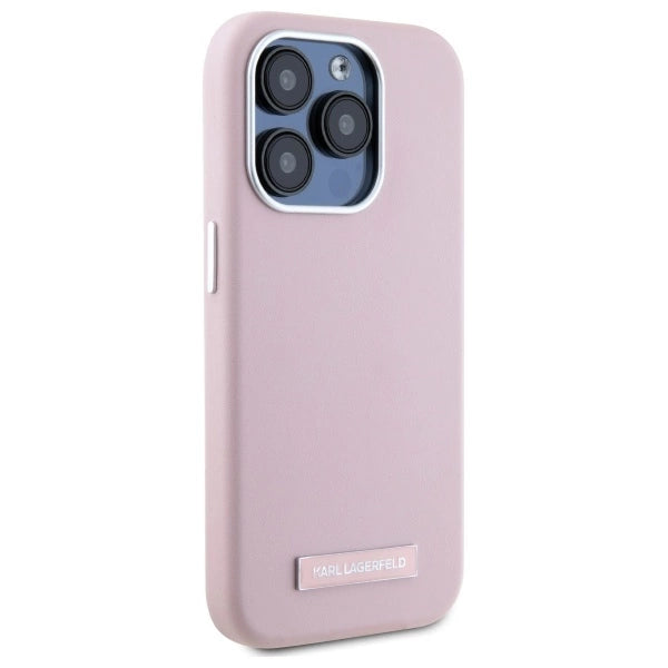 Karl Lagerfeld FW Metal Plate MagSafe iPhone 15 Pro Case - Pink_3