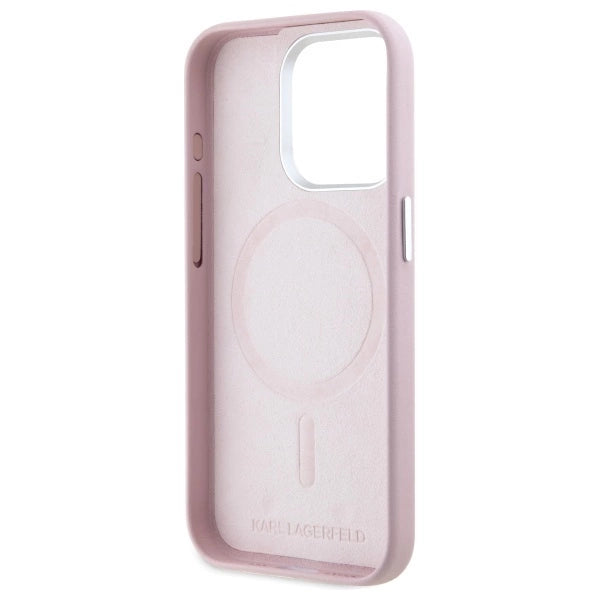 Karl Lagerfeld FW Metal Plate MagSafe iPhone 15 Pro Case - Pink_6