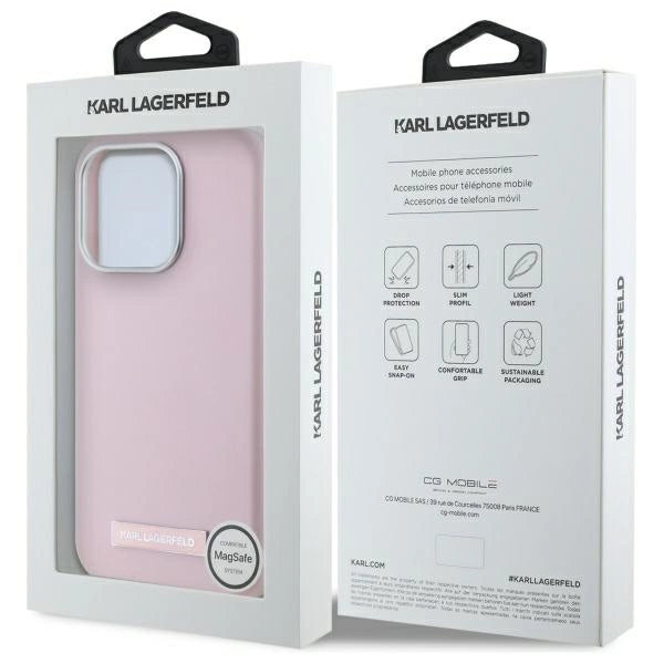Karl Lagerfeld FW Metal Plate MagSafe iPhone 15 Pro Case - Pink_7