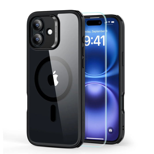 ESR Classic Hybrid Halolock MagSafe Case Set + Tempered Glass for iPhone 16 - Clear with Black Frame_0