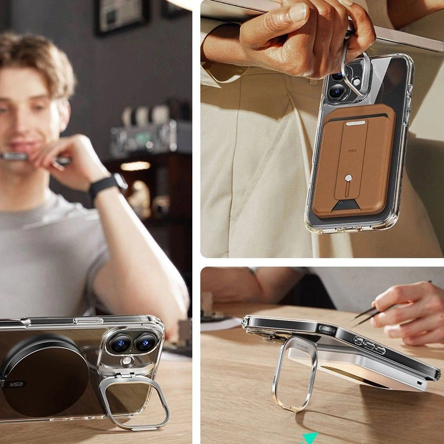 ESR Classic Hybrid Kickstand Halolock MagSafe Case Set + Tempered Glass for iPhone 16 - Clear_1