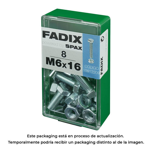 Caixa s 8 unid. parafuso metrico cab hex+porca zinco m 6x16mm fadix_0