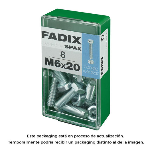 Caixa s 8 unid. parafuso metrico cab hex+porca zinco m 6x20mm fadix_0