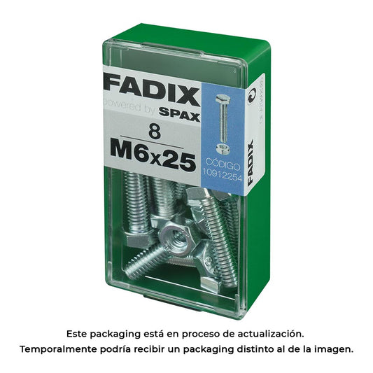 Caixa s 8 unid. parafuso metrico cab hex+porca zinco m 6x25mm fadix_0