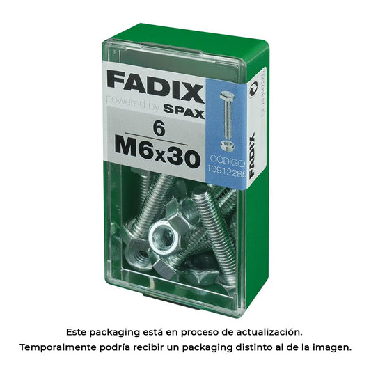 Caixa s 6 unid. parafuso metrico cab hex+porca zinco m 6x30mm fadix_0
