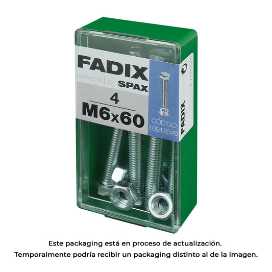 Caixa s 4 unid. parafuso metrico cab hex+porca zinco m 6x60mm fadix_0