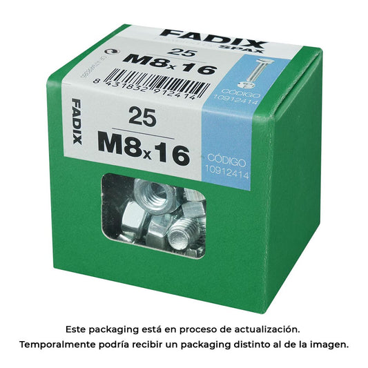 Caixa l 25 unid. parafuso metrico cab hex+porca zinco 2m 8x16mm fadix_0