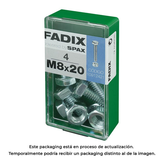 Caixa s 4 unid. parafuso metrico cab hex+porca zinco m 8x20mm fadix_0