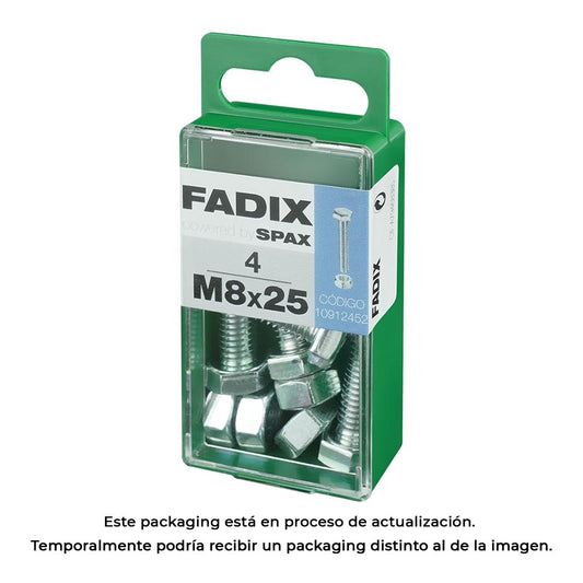 Caixa s 4 unid. parafuso metrico cab hex+porca zinco m 8x25mm fadix_0