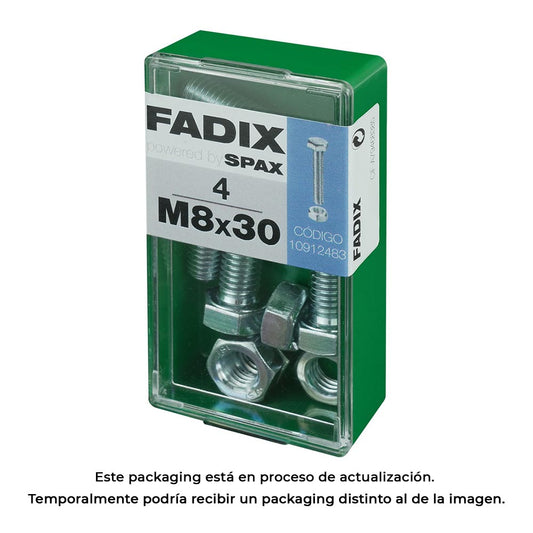 Caixa s 4 unid. parafuso metrico cab hex+porca zinco m 8x30mm fadix_0