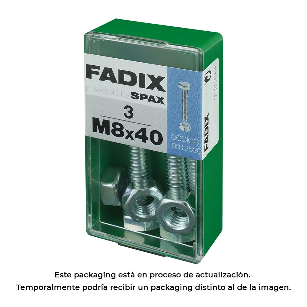 Caixa s 3 unid. parafuso metrico cab hex+porca zinco m 8x40mm fadix_0