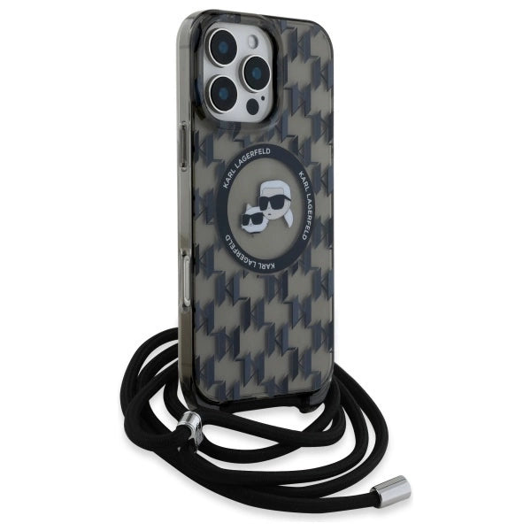 Karl Lagerfeld IML Crossbody Monogram Karl &amp; Choupette Head MagSafe Case for iPhone 16 Pro - Black_2