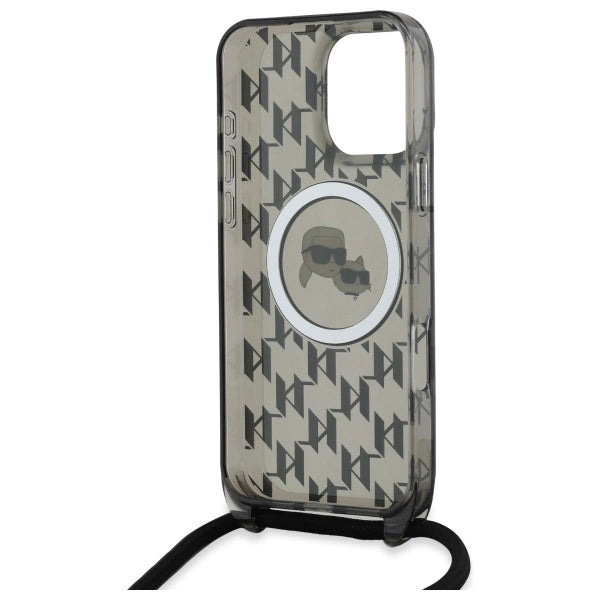 Karl Lagerfeld IML Crossbody Monogram Karl &amp; Choupette Head MagSafe Case for iPhone 16 Pro - Black_5