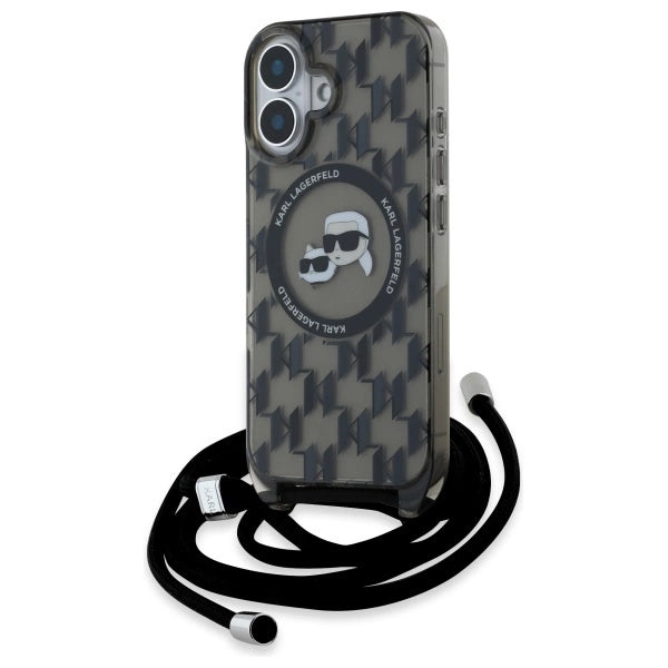 Karl Lagerfeld IML Crossbody Monogram Karl &amp; Choupette Head MagSafe iPhone 16 Case - Black_0