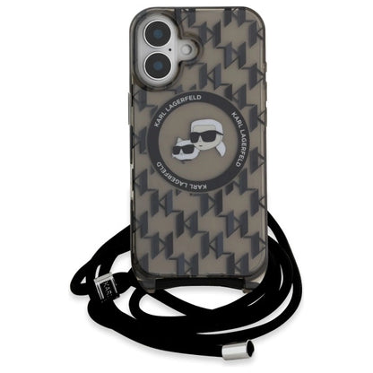 Karl Lagerfeld IML Crossbody Monogram Karl &amp; Choupette Head MagSafe iPhone 16 Case - Black_1