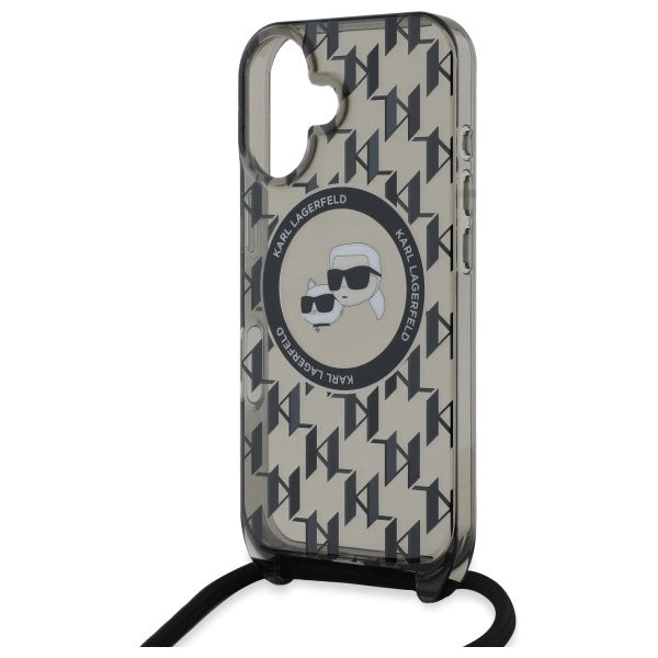 Karl Lagerfeld IML Crossbody Monogram Karl &amp; Choupette Head MagSafe iPhone 16 Case - Black_4