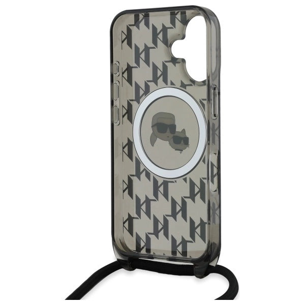 Karl Lagerfeld IML Crossbody Monogram Karl &amp; Choupette Head MagSafe iPhone 16 Case - Black_5
