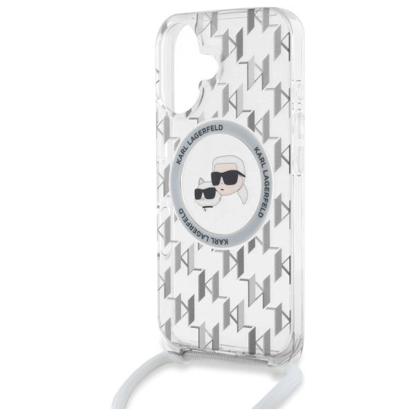 Karl Lagerfeld IML Crossbody Monogram Karl &amp; Choupette Head MagSafe iPhone 16 Case - Clear_4