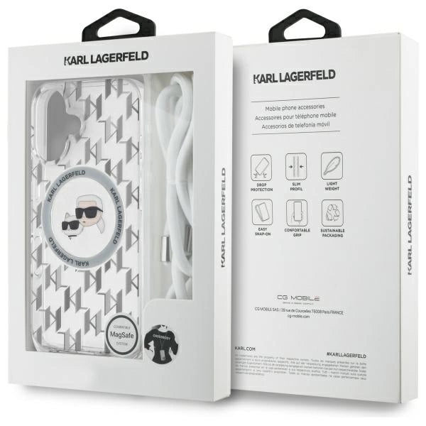 Karl Lagerfeld IML Crossbody Monogram Karl &amp; Choupette Head MagSafe iPhone 16 Case - Clear_6