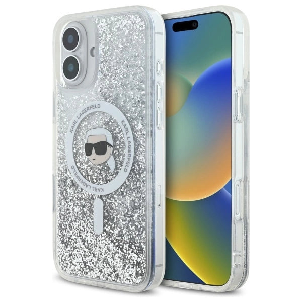 Karl Lagerfeld Liquid Glitter Karl Head Magsafe iPhone 16 Case - Clear_0
