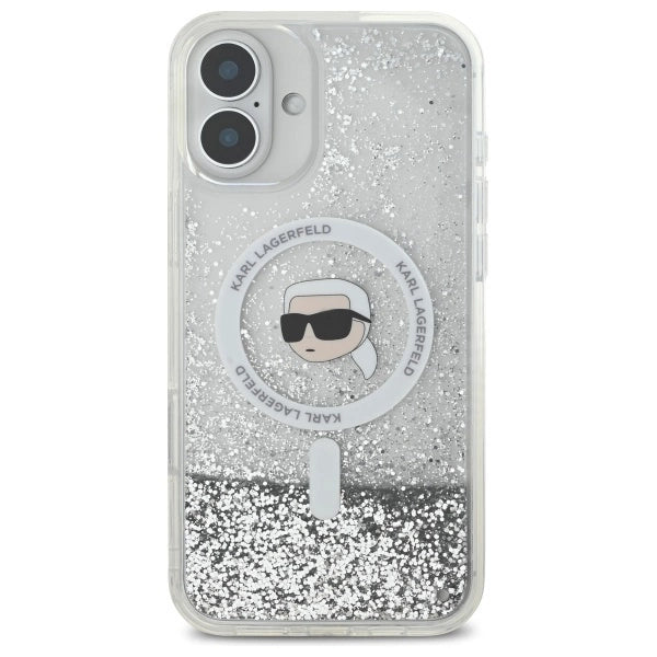 Karl Lagerfeld Liquid Glitter Karl Head Magsafe iPhone 16 Case - Clear_2