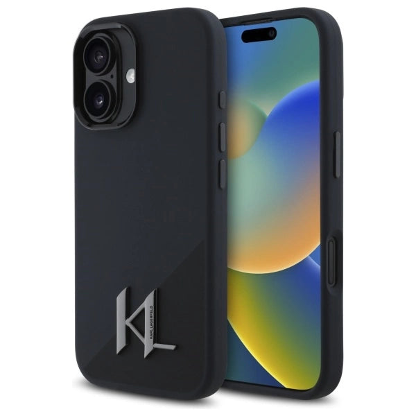 Karl Lagerfeld Silicone Shadow Metal Initial MagSafe iPhone 16 Case - Black_0