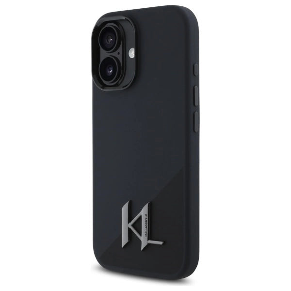 Karl Lagerfeld Silicone Shadow Metal Initial MagSafe iPhone 16 Case - Black_1