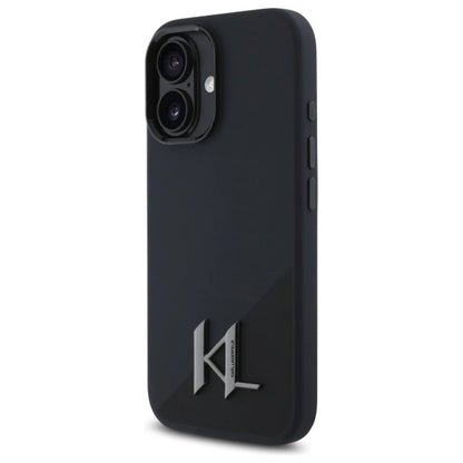 Karl Lagerfeld Silicone Shadow Metal Initial MagSafe iPhone 16 Case - Black_1