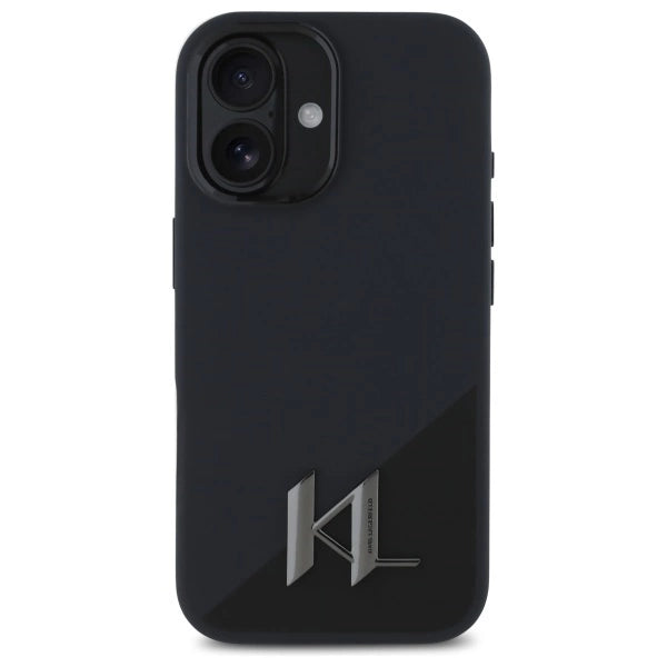 Karl Lagerfeld Silicone Shadow Metal Initial MagSafe iPhone 16 Case - Black_2