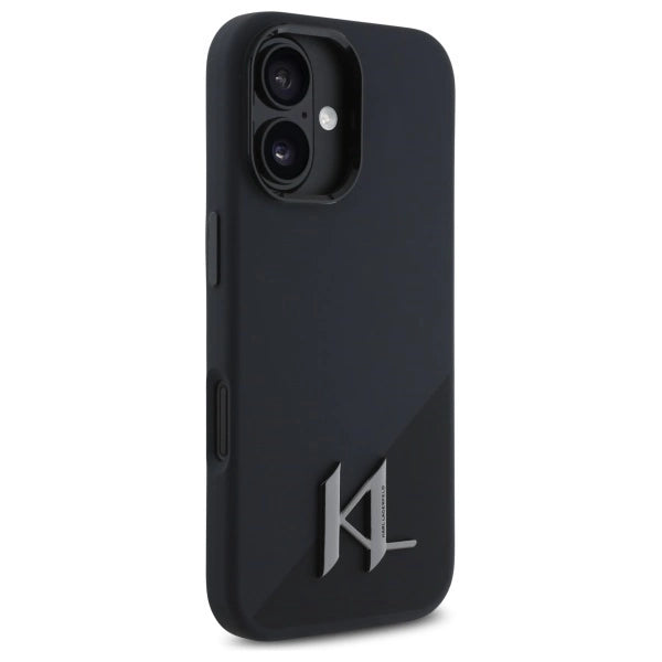 Karl Lagerfeld Silicone Shadow Metal Initial MagSafe iPhone 16 Case - Black_3