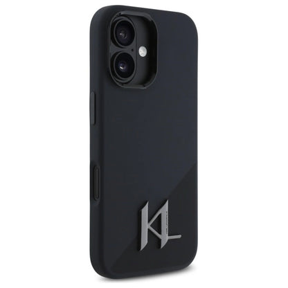 Karl Lagerfeld Silicone Shadow Metal Initial MagSafe iPhone 16 Case - Black_3