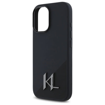 Karl Lagerfeld Silicone Shadow Metal Initial MagSafe iPhone 16 Case - Black_5