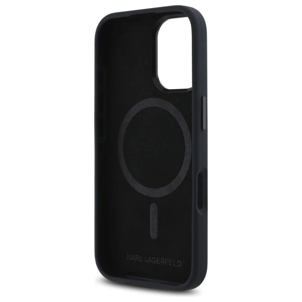 Karl Lagerfeld Silicone Shadow Metal Initial MagSafe iPhone 16 Case - Black_6