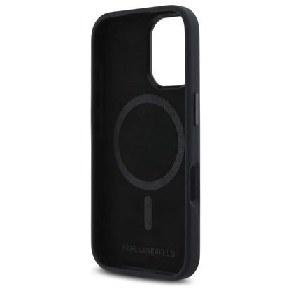 Karl Lagerfeld Silicone Shadow Metal Initial MagSafe iPhone 16 Case - Black_6