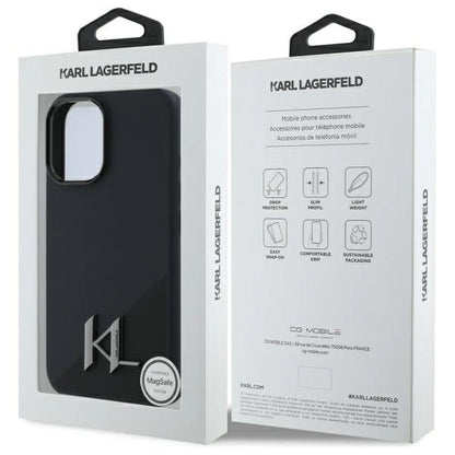Karl Lagerfeld Silicone Shadow Metal Initial MagSafe iPhone 16 Case - Black_7