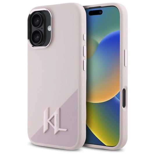 Karl Lagerfeld Silicone Shadow Metal Initial MagSafe iPhone 16 Case - Pink_0