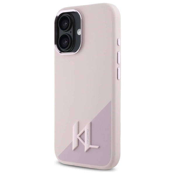 Karl Lagerfeld Silicone Shadow Metal Initial MagSafe iPhone 16 Case - Pink_1