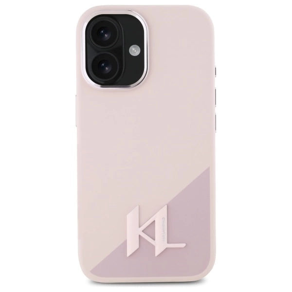 Karl Lagerfeld Silicone Shadow Metal Initial MagSafe iPhone 16 Case - Pink_2