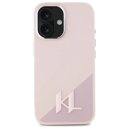 Karl Lagerfeld Silicone Shadow Metal Initial MagSafe iPhone 16 Case - Pink_2