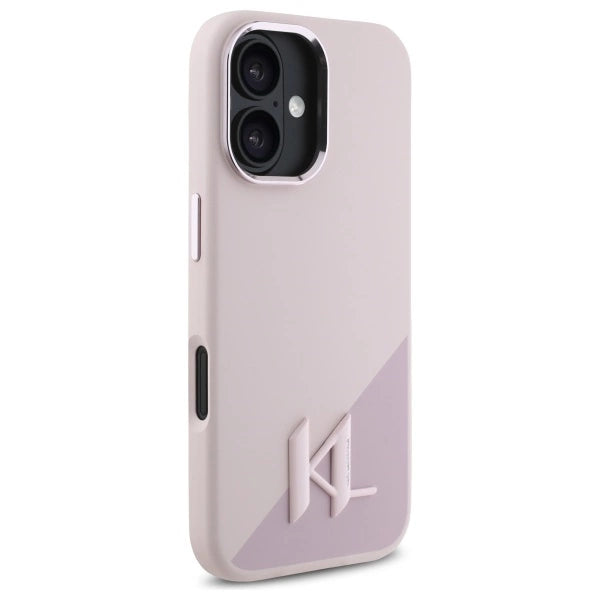 Karl Lagerfeld Silicone Shadow Metal Initial MagSafe iPhone 16 Case - Pink_3