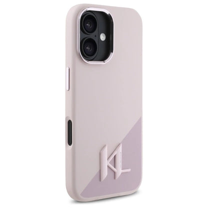 Karl Lagerfeld Silicone Shadow Metal Initial MagSafe iPhone 16 Case - Pink_3