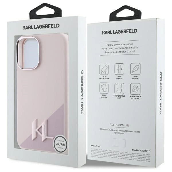 Karl Lagerfeld Silicone Shadow Metal Initial MagSafe iPhone 16 Case - Pink_7